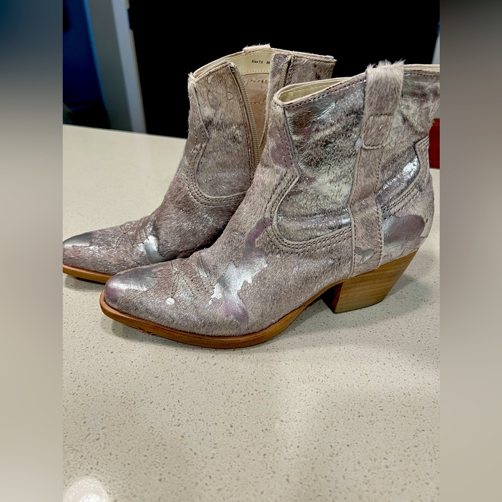Silver cowhide booties